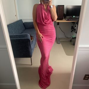 Windsor Halter Style Formal Glitter Cowl Neck Dress Pink Small